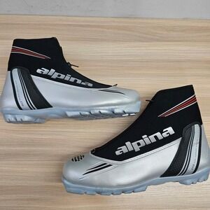 Ski Boots Mens‎ 10 44 Black Silver ALPINA ST10 NNN Lace Up Zip Cross Snowboard